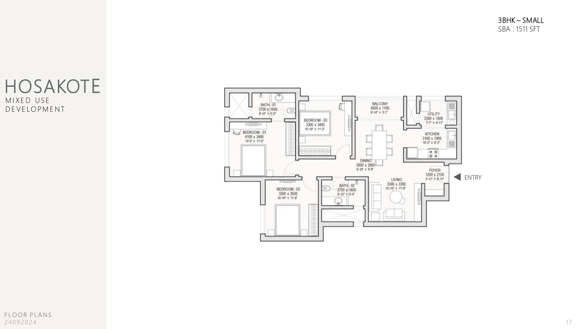 sobha one world 3 bhk small floor plan